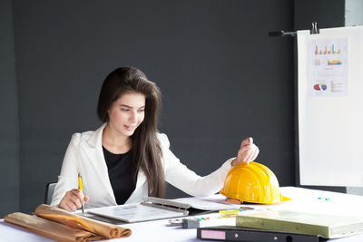 Woman working on table