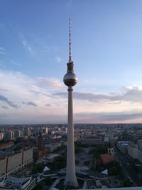 Communications tower in city