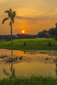 Scenic view of landscape against sky during sunset