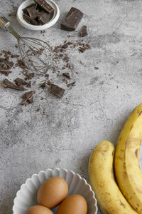 High angle view of chopped fruits on table