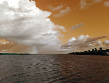 Scenic view of sea against dramatic sky