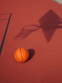 High angle view of basketball in court