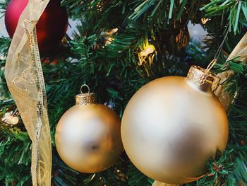 Close-up of christmas decorations on tree