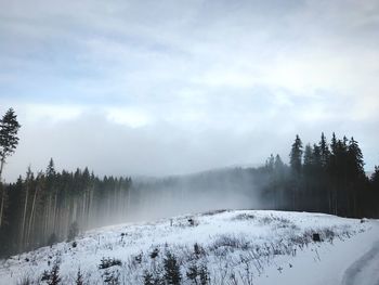 Scenic view of snow covered landscape against sky