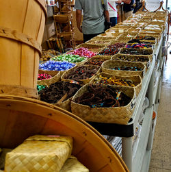 High angle view of food for sale at market stall