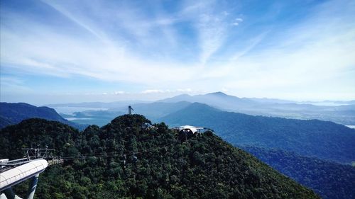 High angle view of mountain range against sky