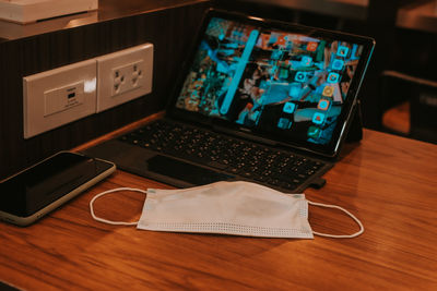 High angle view of laptop on table