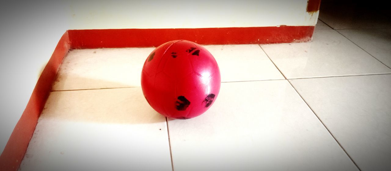 red, pink, indoors, no people, white, circle, flooring, tile, ball, tiled floor, macro photography, close-up