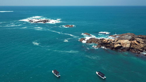 High angle view of sea and rocks