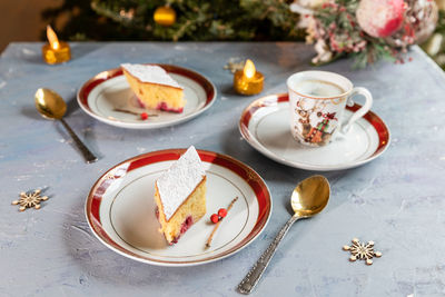 High angle view of cake on table