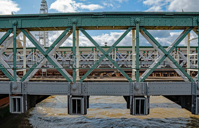 Bridge over river against cloudy sky