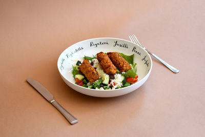 Close-up of meal served on table