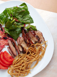 High angle view of food served in plate
