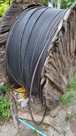 Close-up of abandoned rusty wheel