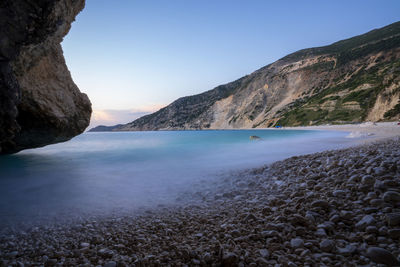 Scenic view of sea against clear sky