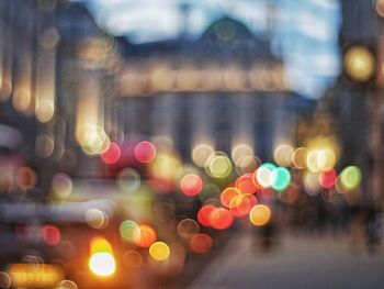 Defocused lights on city street at night