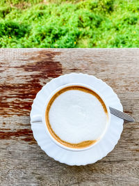 Directly above shot of cappuccino on table
