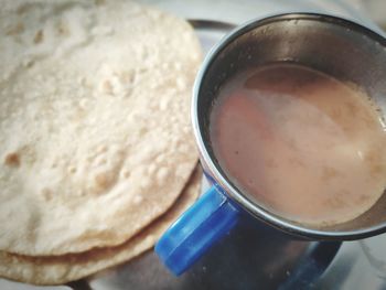 High angle view of breakfast