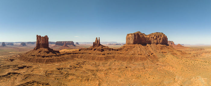 Landscape of monument valley in a panoramic view, navajo tribal park, usa.