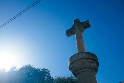 Low angle view of built structure against clear blue sky