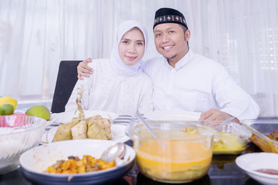 View of people with food on table