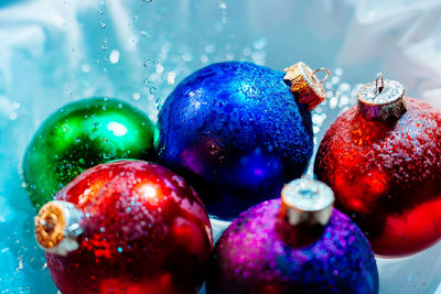 Close-up of colorful christmas decorations