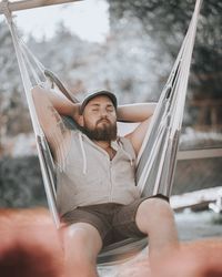Man sleeping in hammock