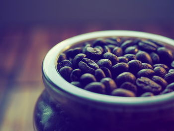 High angle view of coffee beans in container