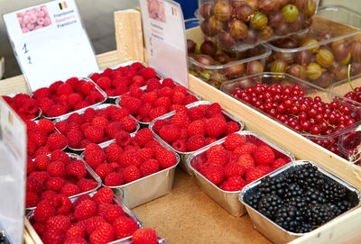 High angle view of fruits for sale in market