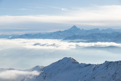 Scenic view of snowcapped mountains against sky