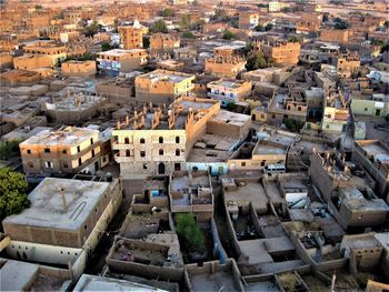 High angle view of buildings in city