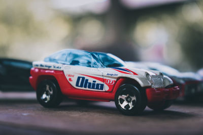 Close-up of toy car