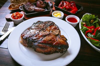 Close-up of food in plate on table