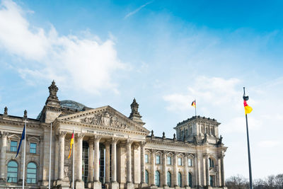 Low angle view of the reichstag against sky in city