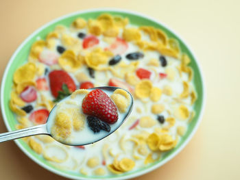 Directly above shot of breakfast in bowl on table