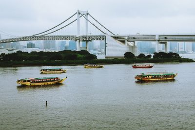 View of suspension bridge over river