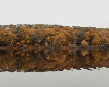 Scenic view of lake against clear sky during autumn