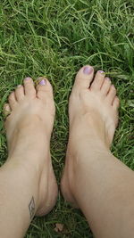 Low section of person standing on grassy field