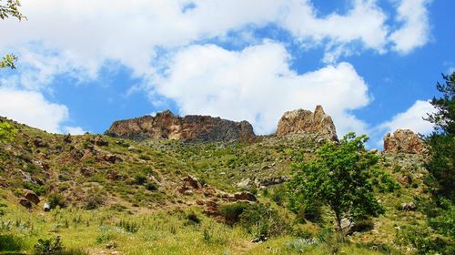 Scenic view of mountains against cloudy sky