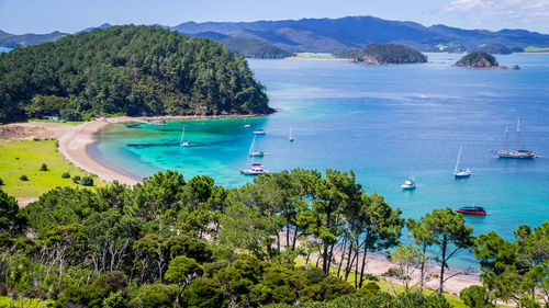 High angle view of boats on beach