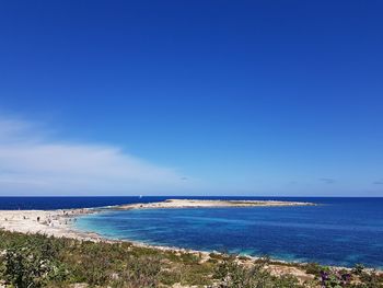 Scenic view of sea against blue sky