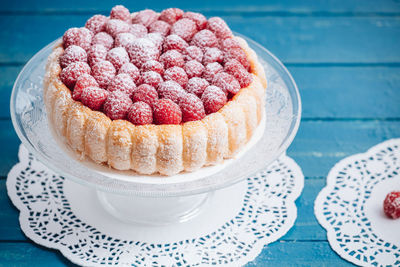 Close-up of cake in plate on table