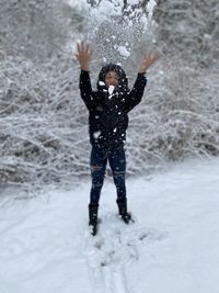 Full length of man standing on snow covered field