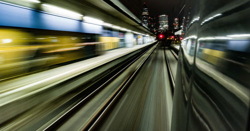 Blurred motion of illuminated tunnel