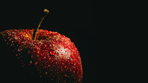 Close-up of strawberry over black background