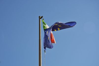 Low angle view of flag clear sky