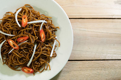 High angle view of food in bowl on table