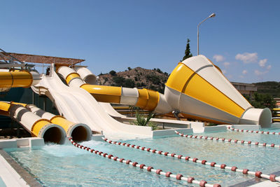 Low angle view of swimming pool against sky