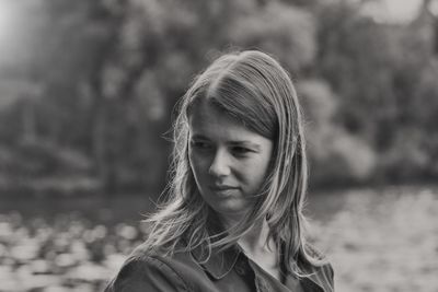Close-up of beautiful young woman outdoors
