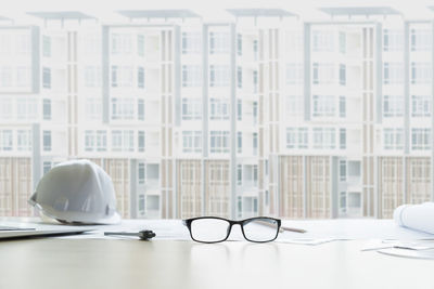 Close-up of eyeglasses on table